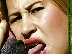 Busty blonde blow job a huge black horse dick