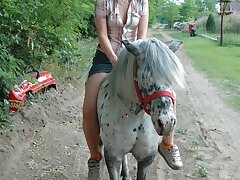 Sweet slut sucking big horse cock for warm cum