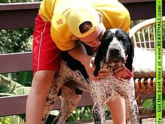Teen gay opens her wet ass for a big dog cock
