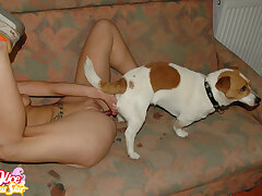 Horny bitch fucking that hot and huge dog cock