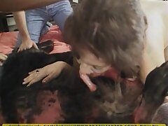 Nasty hot latinas girl playing with red dog cock